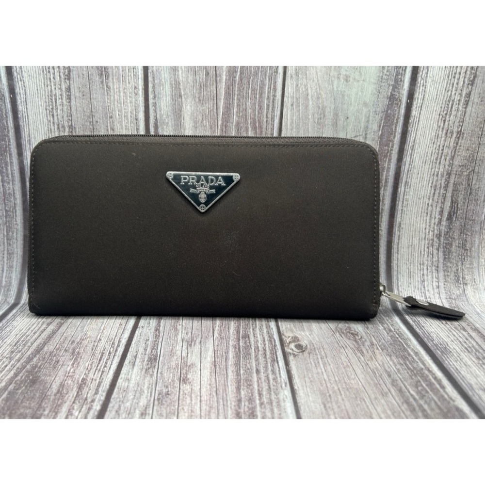 PRADA Tessuto Nylon & Saffiano Leather Zip Long Wallet Chocolate Brown - Picture 2 of 14
